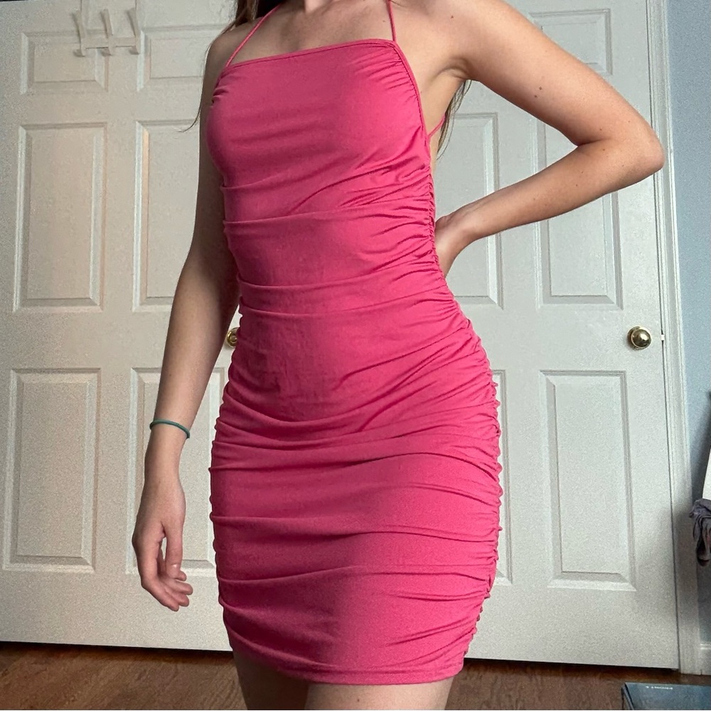 Pink Ruched Mini Dress - Picture 2 of 5